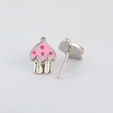 Orecchini per bambini in argento sterling 925 orecchini a bottone rosa cupcake per bambine e adolescenti 