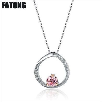 925 sterling silver circle powder zircon fashion jewelry necklace female J0277