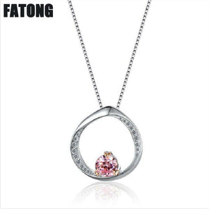 925 sterling silver circle powder zircon fashion jewelry necklace female J0277