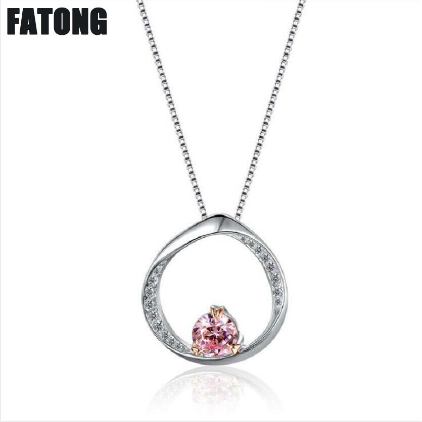 925 sterling silver circle powder zircon fashion jewelry necklace female J0277