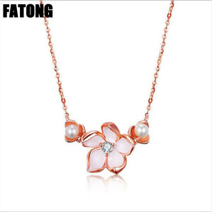 925 sterling silver classic rose gold lotus lamp water shell pearl zircon necklace female jewelry J0210
