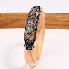 Load image into Gallery viewer, 925 sterling silver cloisonne jade agate bangles red yellow round tail feather jade bangles for women wedding party jewelry gift