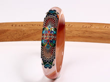Load image into Gallery viewer, 925 sterling silver cloisonne jade agate bangles red yellow round tail feather jade bangles for women wedding party jewelry gift