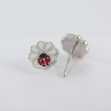 925 sterling silver cute daisy earrings enamel ladybug stud earring for girls kids children woman flower and animal earrings