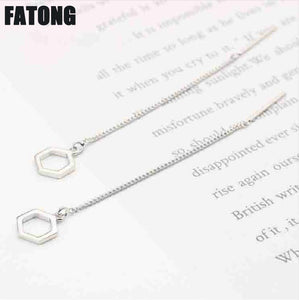925 sterling silver earrings female Korean version of the temperament personality geometry hollow hexagon J0309