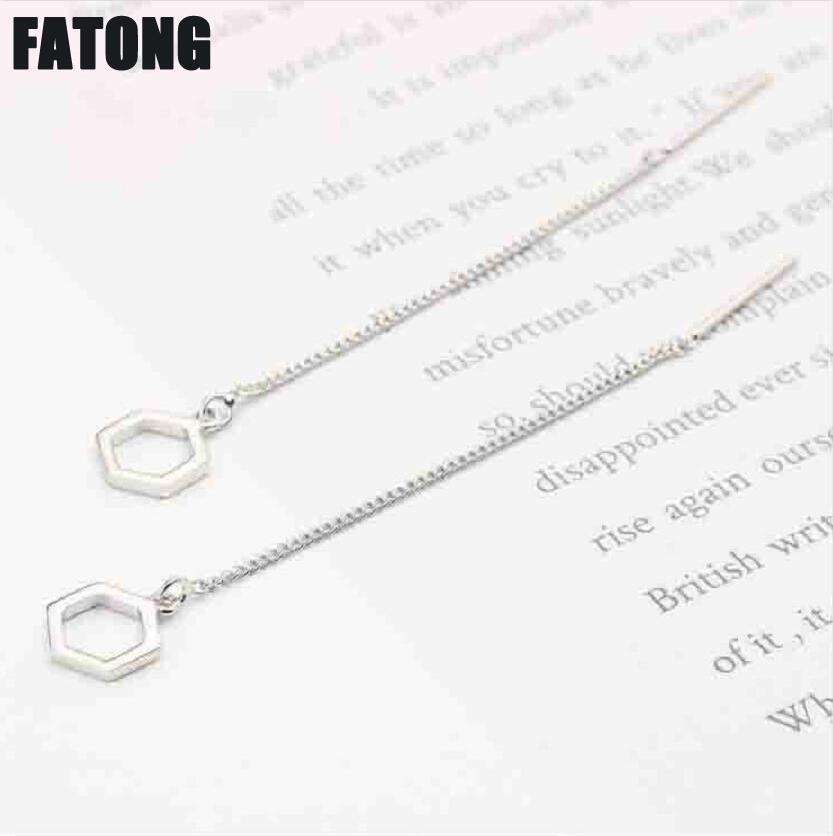 925 sterling silver earrings female Korean version of the temperament personality geometry hollow hexagon J0309