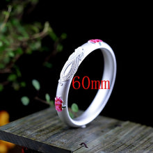 Load image into Gallery viewer, 925 sterling silver enamel lotus bangles 38g Semi-hollow Frosted simple design wild bangles for women charms lucky fine jewelry