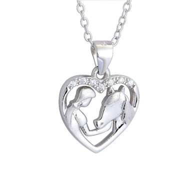 925 sterling silver jewelry pendant Necklace girl horses CHX0546
