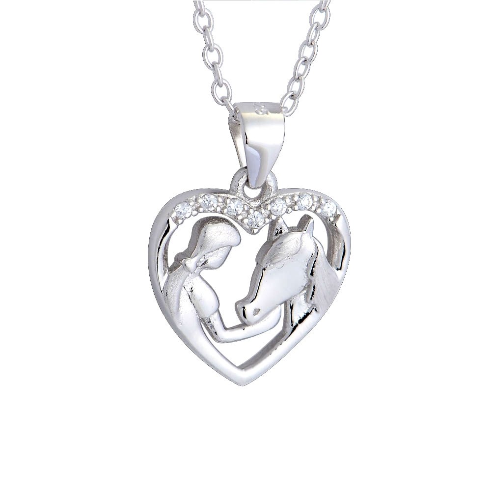 925 sterling silver jewelry pendant Necklace girl horses CHX0546