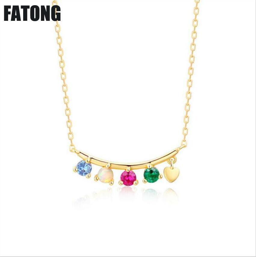 925 sterling silver natural opal stone red and blue spinel color treasure necklace female models. J0136