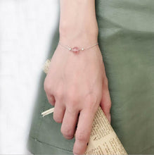 Load image into Gallery viewer, 925 sterling silver pink blue strawberry crystal bracelet fresh natural personality wild transport beads children's jewelryJ0296