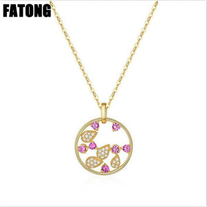 925 sterling silver pink drop necklace round simple necklace female J0219