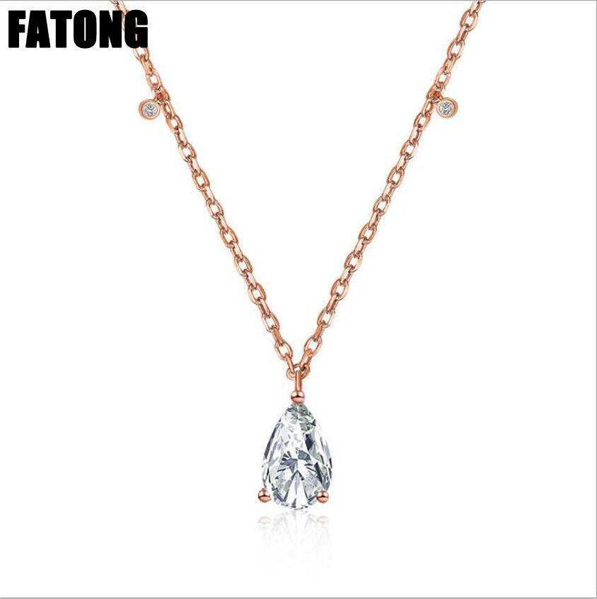 925 sterling silver rose gold drop-shaped zircon necklace female fashion jewelry J0215