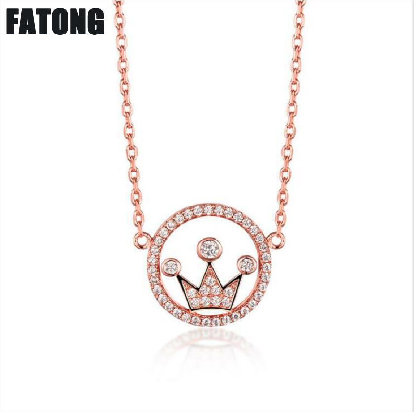 925 sterling silver rose gold fashion crown necklace female fashion jewelry J0276
