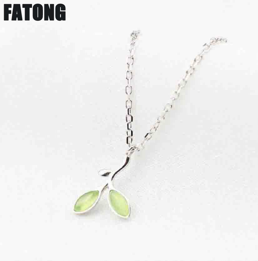 925 sterling silver small fresh leaves necklace silver jewelry female J0287