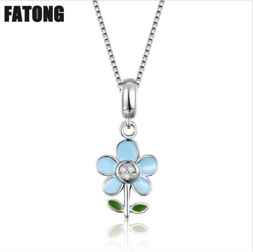 925 sterling silver sweet flower Korean necklace female epoxy jewelry J0280