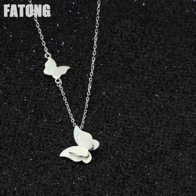 925 sterling silver temperament frosted double butterfly necklace female Korean silver J0308
