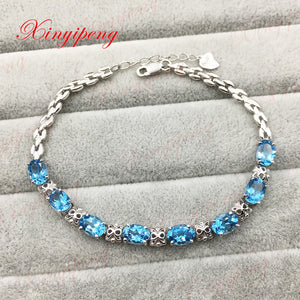 925 sterling silver with 100% natural Topaz stone bracelets women Fashion is pure and fresh