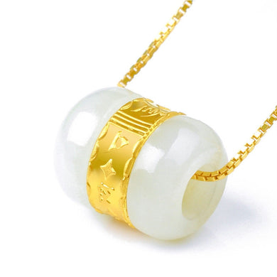 999 Gold Inlaid Natural Hetian Jade Pendant Necklace Lucky Tube Beads Wholesalefor women