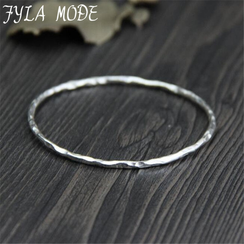 999 Thai Silver Bangles Jewelry Online 2.20mm Thin Silver Textured Bangle Bracelet Summer 2017 Jewelry Wholesale 4.50G WTB046
