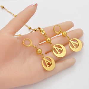 A-Z Beads Initial Necklaces Gold Color & Stainless Steel Ball Pendant Micronesia Alphabet English Letter Jewelry Gifts #102022