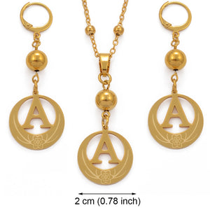A-Z Beads Initial Necklaces Gold Color & Stainless Steel Ball Pendant Micronesia Alphabet English Letter Jewelry Gifts #102022