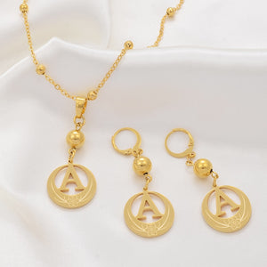 A-Z Beads Initial Necklaces Gold Color & Stainless Steel Ball Pendant Micronesia Alphabet English Letter Jewelry Gifts #102022