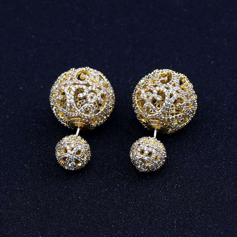 A301 Luxury Gold-Color top new AAA cubic zirconia clear stone big ball stud earrings for women