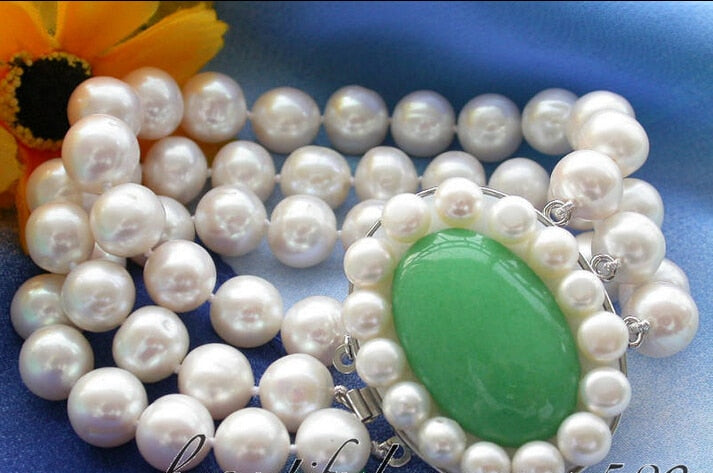 AA 3row 11mm white round pearl bracelet jadeNoble style Natural Fine jewe FAST SHIPPING