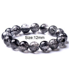 Carica l'immagine nel visualizzatore di Gallery, Braccialetti di quarzo rutilato nero AAA + per donna Bracciale in pietra naturale da 8-12 mm Bracciale da uomo con perline rotonde 