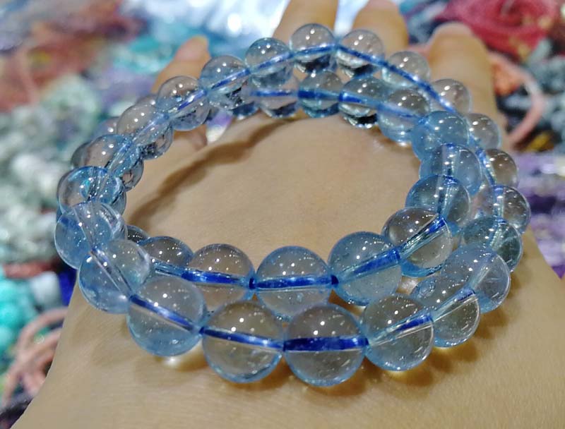 AAAA blue Topaz round 8mm bracelet 7.5inch wholesale beads nature
