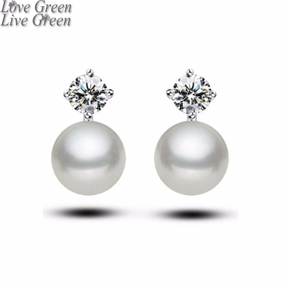 AAAAA import Zircon pearls nice silver Brand design round simulated pearl earrings fashion jewelry 28803