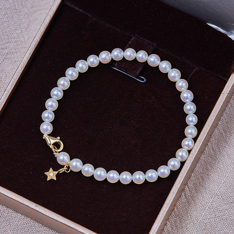 AAAAA white Akoya pearls round 5-6mm bracelet 16cm wholesale beads nature
