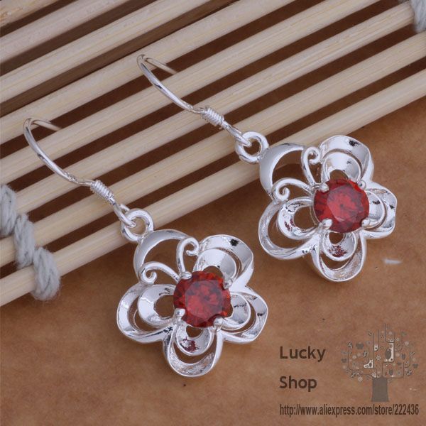 AE015 silver plated earrings , silver fashion jewelry , colorful butterfly inlaid red stone /ayeajpla dhvalzca