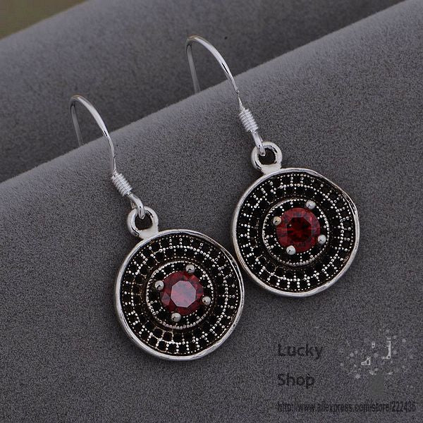 AE684Silver plated earrings , silver fashion jewelry , Classical disc inlaid red stone /bxuakpba ehlamysa