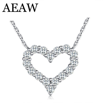 AEAW Heart Real 100% Real Diamond Wedding Necklace For Women Soild 14K 585 White Gold Pendant 16' Necklace Chain Fine Jewelry