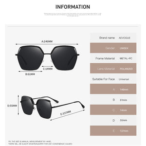 AEVOGUE Women Polarized Sunglasses Big Frame Travel Outdoor Driving Glasses UV400 AE0826