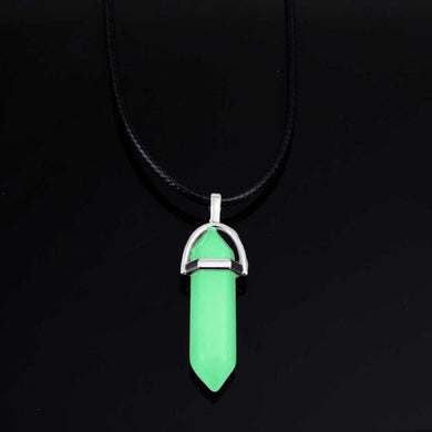 2018 New Luminous Stone Fluorescent Hexagonal Column Necklace Natural Crystal Gem Stone Pendant Leather Chains Necklace