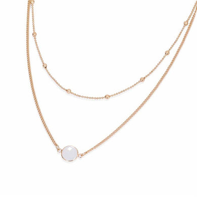 Boho Round Opal Pendant Necklace Female Zinc Alloy Cable Chain Double Short Necklace Round Beads Chain Jewelry Jewelry