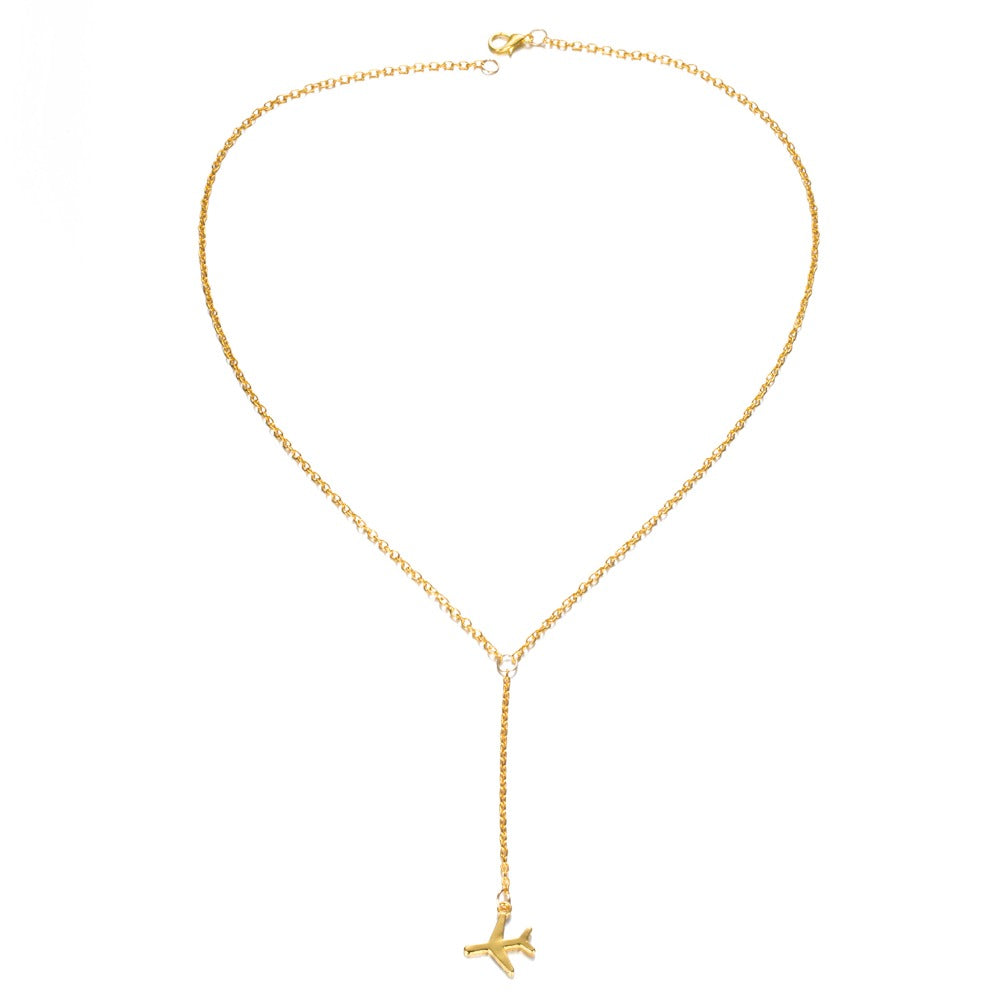 Fashion Necklace Accessories Small Aircraft Necklace Women Long Necklace Alloy Plating Glossy Aircraft Pendant Necklace