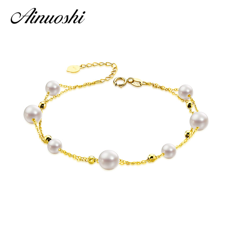 18K Yellow Gold Natural Cultured Pearl Bracelet Female Elegant Pearl Pulsera Bracelet Jewelry Christmas Gift