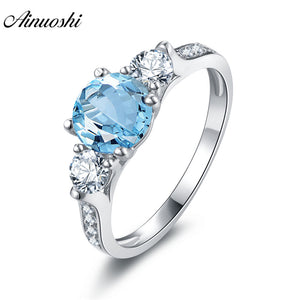 3 Stone Ring Natural Blue Topaz Ring Engagement Wedding Ring 1.25ct Round Cut Gems 925 Sterling Silver Women Jewelry