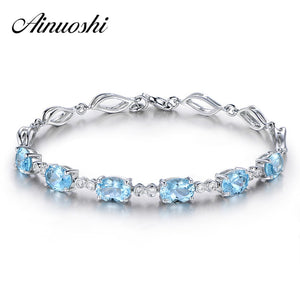 4.5ct Natural Sky Blue Topaz Oval Gemstone jewellery Strand Bracelets & Bangles Real 925 Silver Fine Jewelry for Women