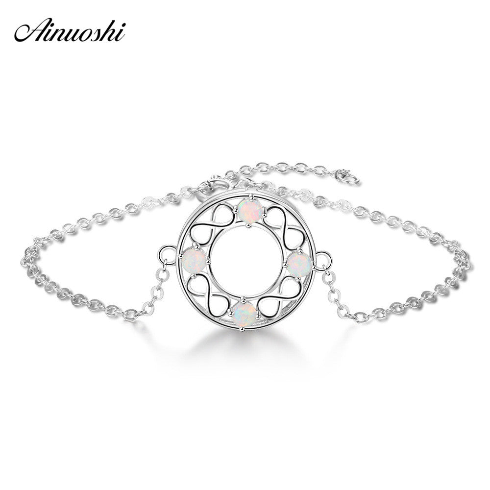 Genuine 925 Silver Opal Round Hollowed Bracelet White Fire Color Opal Chain Link Jewelry Anniversary Decoration Gifts