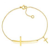 Load image into Gallery viewer, Jesus Christian Womens Mens Horizontal Sideways Cross Bracelets 18K Real Pure Gold Religious Trendy Link Chain Bracelet