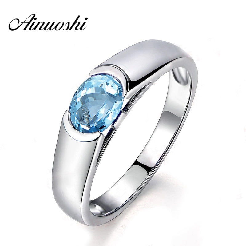Pure 925 Silver Sky Blue Natural Topaz Ring 1.5 Carat Oval Cut Natural Topaz Ring Classical Engagement Wedding Ring