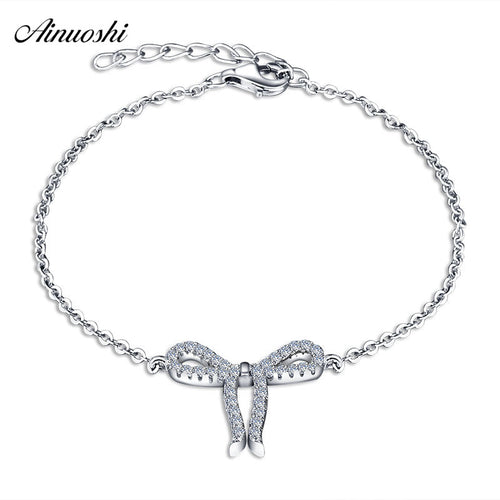 Pure 925 Sterling Silver Bow Bracelet Fine Bowknot Chain Link Bracelet Woman Anniversary Party Accessory Jewelry Gifts