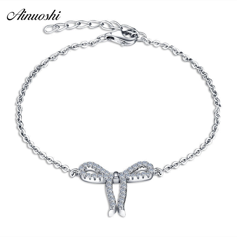 Pure 925 Sterling Silver Bow Bracelet Fine Bowknot Chain Link Bracelet Woman Anniversary Party Accessory Jewelry Gifts