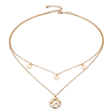 Collana con ciondolo mappa del mondo per donna Collana a strati con globo terrestre delicato in metallo color argento dorato Globetrotter Collares 