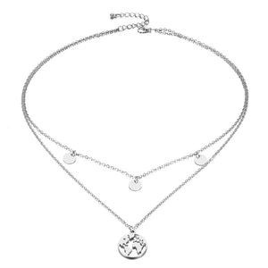 World Map Pendant Necklace for Women Silver Gold Metal Dainty Globe Earth Layered Necklace Globetrotter Collares